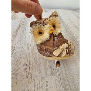 Sisal owl ornament bottle brush bird‎ life like wood